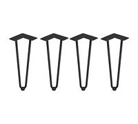 Emuca - Set di quattro gambe a forcina, Gambe Hairpin con 2 aste per tavolo, altezza 400 mm, verniciate nero, acciaio
