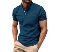 EMUKFD 2024 Maglietta estiva da uomo a maniche corte, con stampa a righe, colletto alla coreana, polo slim fit in piqué di cotone, Blu, 3XL