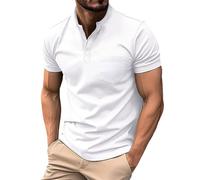 EMUKFD 2024 Maglietta estiva da uomo a maniche corte, con stampa a righe, colletto alla coreana, polo slim fit in piqué di cotone, bianco, S