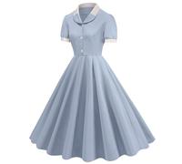 EMUKFD Abiti anni '40 da donna, stile rockabilly, vintage, Audrey Hepburn, con colletto per bambole, linea A, per feste e costumi di Halloween, Blu, M
