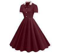 EMUKFD Abiti anni '40 da donna, stile rockabilly, vintage, Audrey Hepburn, con colletto per bambole, linea A, per feste e costumi di Halloween, Rosso, L