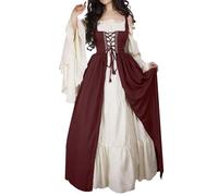 EMUKFD Abiti di Halloween Abito Rinascimentale Donna Costume Medievale Abiti vittoriani Pirata Flare Manica Vintage Fairy Dress, vino, S