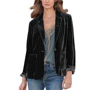 EMUKFD - Blazer in velluto da donna, casual, per lavoro e ufficio, a maniche lunghe, con risvolto a incastro, chiusura con bottoni, blazer con bottoni sul davanti, giacca a maniche lunghe con tasche