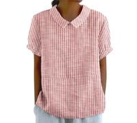 EMUKFD Camicette estive da donna in cotone e lino, stile boho, alla moda, a maniche corte, con risvolto, colletto largo, comode, eleganti e casual, A3, rosso., S