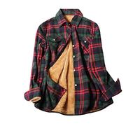 EMUKFD Camicia da donna in flanella foderata in pile Sherpa, casual, a quadri, con bottoni, a maniche lunghe, per fidanzato, oversize, per Natale, Verde, XXL