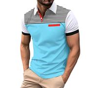 EMUKFD Camicie Polo da Uomo in Cotone a Maniche Corte, Camicie da Golf a Colori Contrastanti, Camicie a Righe Traspiranti, Top a Blocchi di Colore, Blu, XXL