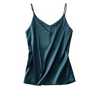 EMUKFD Canottiera da donna in raso, tinta unita, in seta, con scollo a V, spalline sottili, estiva, basica, casual, senza maniche, comoda, pigiama, top, pigiama, Marina Militare, XL