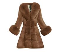 EMUKFD Cappotto lungo da donna in finto shearling con bavero in pile con risvolto aperto sul davanti da donna in pelle scamosciata Toscana pelle di pecora trench cappotto alla moda in pile peloso