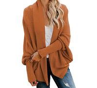 EMUKFD Cardigan da Donna Largo Lavorato a Maglia, Lungo, Aperto sul Davanti, Casual, a Maglia Grossa, Drappeggiato, alla Moda, Maniche a Pipistrello, Maglione Cappotto