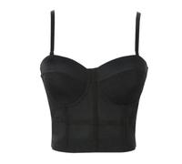 EMUKFD Corsetto da donna con spalline sottili e scollo a V, bustier Y2k per uscire con reggiseno imbottito bralette party club crop top, Nero , L