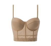 EMUKFD Corsetto da donna con spalline sottili e scollo a V, bustier Y2k per uscire con reggiseno imbottito bralette party club crop top, cachi, S