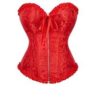 EMUKFD Corsetto Top da donna UK Overbust Lace-up Gothic Boned Corsetto Bustier Retro Overbust Festa di Halloween Sottoseno Shapewear Lingerie Da Sposa Push Up Body Vita Cincher Bodyshaper, Rosso, S