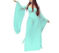 EMUKFD Costume di Halloween da donna 2024 da elfo medievale abito rinascimentale tradizionale irlandese da fata costume da elfo fluente manica svasata abito leggero cosplay retrò carino principessa