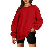 EMUKFD Felpe oversize da donna con cappuccio in pile girocollo pullover maglioni casual comodi autunno moda abiti vestiti, Rosso, L