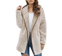 EMUKFD Giacca oversize da donna in pile Sherpa con cappuccio a quadri Caedigan cappotto invernale Teddy Coat Outwear con tasche, cachi, L