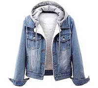 EMUKFD Giubbotto da donna invernale con cappuccio staccabile casual in pile Sherpa foderato in denim, giacca in jeans da camionista, giacca in denim autunnale, sudadera con capucha desmontable para