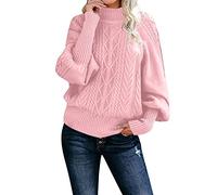 EMUKFD Maglione da donna a collo alto a maniche lunghe in maglia a trecce casual a coste pullover con manica a lanterna moda sciolto Chunky Suéteres de Punto por Cable de Manga Larga para Mujer