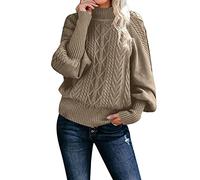 EMUKFD Maglione da donna a collo alto a maniche lunghe in maglia a trecce casual a coste pullover con manica a lanterna moda sciolto Chunky Suéteres de Punto por Cable de Manga Larga para Mujer