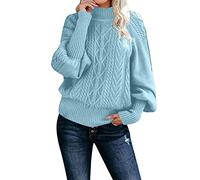 EMUKFD Maglione da donna a collo alto a maniche lunghe in maglia a trecce casual a coste pullover maglione con manica a lanterna moda sciolto Chunky Suéteres de punto por cable de manga larga para