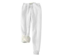 EMUKFD Pantaloni della tuta da donna foderati in sherpa invernali caldi pantaloni da jogging in pile spesso neve casual pantaloni atletici escursionismo Activewear, bianco, L