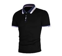 EMUKFD Polo casual a maniche corte da uomo Camicia classica con bottoni in cotone T-shirt eleganti da golf Top a contrasto di colore, Nero , XXL