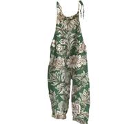 EMUKFD Salopette da donna UK gamba larga Boho stampa tuta floreale vestibilità ampia tutina cotone lino estate spiaggia senza maniche tutine salopette salopette tuta traspirante ampia casual vacanza