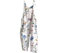 EMUKFD Salopette da donna UK gamba larga Boho stampa tuta floreale vestibilità ampia tutina cotone lino estate spiaggia senza maniche tutine salopette salopette tuta traspirante ampia casual vacanza