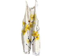 EMUKFD Salopette da donna UK gamba larga Boho stampa tuta floreale vestibilità ampia tutina cotone lino estate spiaggia senza maniche tutine salopette salopette tuta traspirante ampia casual vacanza