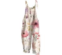EMUKFD Salopette per Donna UK Gamba Larga Stile Boho Stampa Floreale Tuta in Cotone Lino Estate Spiaggia Senza Maniche Pagliaccetto Bib Salopette Ampia Estiva Pantaloni Casuali Vacanza Abbigliamento