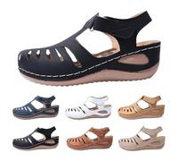 EMUKFD Sandali da donna a punta chiusa, scarpe da lavoro estive, antiscivolo, leggere, eleganti, casual, larghe, con zeppa, traspiranti, per spiaggia, passeggiate, gladiatore, Nero , 39.5 EU