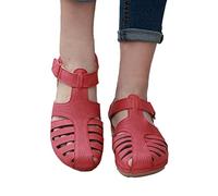 EMUKFD Sandali da donna a punta chiusa, scarpe da lavoro estive, antiscivolo, leggere, eleganti, casual, larghe, con zeppa, traspiranti, per spiaggia, passeggiate, gladiatore, Rosso, 40.5 EU