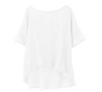 EMUKFD Top da donna in lino estivo alla moda manica corta vacanza spiaggia camicia leggera casual girocollo tropicale tunica camicette, bianco, S