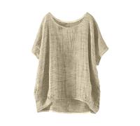 EMUKFD Top in lino estivo da donna taglie forti a maniche corte camicette galleggianti in cotone e lino casual ampio oversize tunica top leggero arioso spiaggia t-shirt tinta unita da donna sciolto