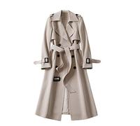 EMUKFD Trench lungo da donna, leggero, doppiopetto, trench, giacca lunga, trench da donna, Beige, XXL