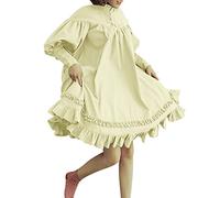 EMUKFD Vestito da principessa Lolita da donna, con volant, a maniche lunghe, carino, giapponese, per Halloween, Natale, feste, travestimenti, cosplay, Beige, S