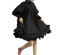 EMUKFD Vestito da principessa Lolita da donna, con volant, a maniche lunghe, carino, giapponese, per Halloween, Natale, feste, travestimenti, cosplay, Nero , XL