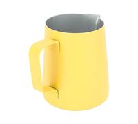 EMUKOEP Brocca per il latte in acciaio inox, 380 ml, beccuccio temperino, bicchiere per schiumalatte, utensili da caffè (giallo chiaro)