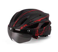 EMUKOEP Casco Regolabile per Mountain Bike con Parabrezza Magnetico, Casco Ciclistico Unisex 58-62 Cm Protezione Sportiva All'aperto Bianco/ (rosso)
