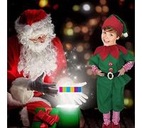 EMUKOEP Costume da Elfo Allegro per Bambini, Cintura Rossa Verde, Cappello a Punta, Aura Natalizia, Aiutante di Babbo Natale