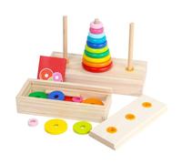 EMUKOEP Gioco Puzzle con Torre in Legno a 10 Anelli, Giocattolo Divertente Ed Educativo per Bambini per Sviluppare abilità di Pensiero Logico Coinvolgendo Blocchi Colorati per Ore (Grandi dimensioni)