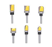 EMUKOEP Set di 6 Punte per Rifinitura a Filo, 6 Forme Diverse, Fresa con Codolo da Mm, con Punta Dritta con Cuscinetto per Creazioni di Lavorazione del Legno di Precisione