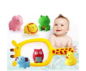 EMUKOEP Set di Giochi D'acqua per la Pesca per il Bagnetto dei Bambini 7 Pezzi/Giocattoli da Bagno con Rete da Pesca per Animali per Bambini per il Legame Genitore-figlio (Colorato1)