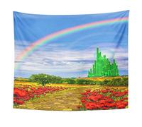 Emvency Arazzo Campi Musicali Gialli Mattoni Strada Sfondo Smeraldo Mago Città Terra Arcobaleno Decorazione per la Casa Decorazione per la Casa per Soggiorno Camera da Letto Dormitorio 127 x 152 cm