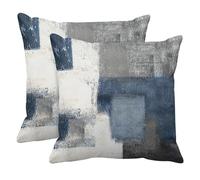 Emvency Set di 2 federe per cuscini con pittura astratta moderna, blu, bianco e grigio, decorazione per divano, decorazione domestica, quadrate, 45,7 x 45,7 cm