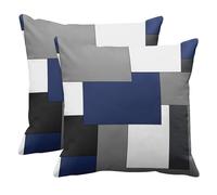 Emvency Set di 2 federe per cuscino con motivo geometrico blu scuro, nero, grigio, bianco, disegno astratto a scacchi, federa decorativa per la casa, moderna, quadrata, 45,7 x 45,7 cm