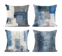Emvency Set di 4 federe per cuscini blu e grigie, bianche, opere d'arte contemporanea, decorative, grigie, per divano, camera da letto, auto, decorazione per la casa, quadrate, 45,7 x 45,7 cm