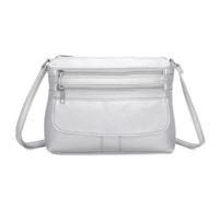 EMVY Classic Collection - Borsa a tracolla in ecopelle con tasche multiple con zip, tracolla regolabile, 27 × 21 × 5 cm, Argento, 27 x 21 x 5 Centimeters