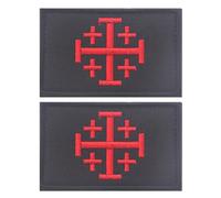 EmWoot 2 toppe a forma di cavaliere del Santo Sepolcro di Gerusalemme, toppe ricamate cristiane con gancio e anello (rosso nero)