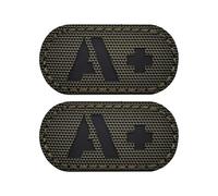 EmWoot 2 toppe con gruppo sanguigno A+ a infrarossi, riflettenti, taglio laser, tattiche, con gancio e anello (5 x 2,5 cm, verde militare)