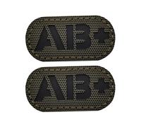 EmWoot 2 toppe con gruppo sanguigno AB+, a infrarossi, riflettenti, taglio laser, tattiche, con gancio e anello (5 x 2,5 cm, verde militare)